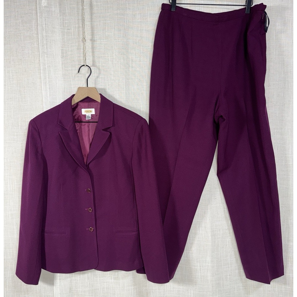 Vtg Talbots Purple Wool Women's Sz 16 Suit Set Blazer Pants Career Office